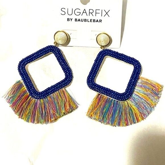 SugarFix by Baublebar Earrings Blue and Multicolor Fringe Dangle NWT - Picture 4 of 4